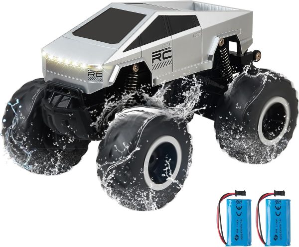 1:16 Remote Control Cyber Truck Toy, 2.4GHz Waterproof Monster Truck RC Cars for All Terrain, 4WD Amphibious and Dual-motor Remote Control Car with 2*Batteries, Led Lights Gifts for Boys Girls Ages 6+ - Image 2