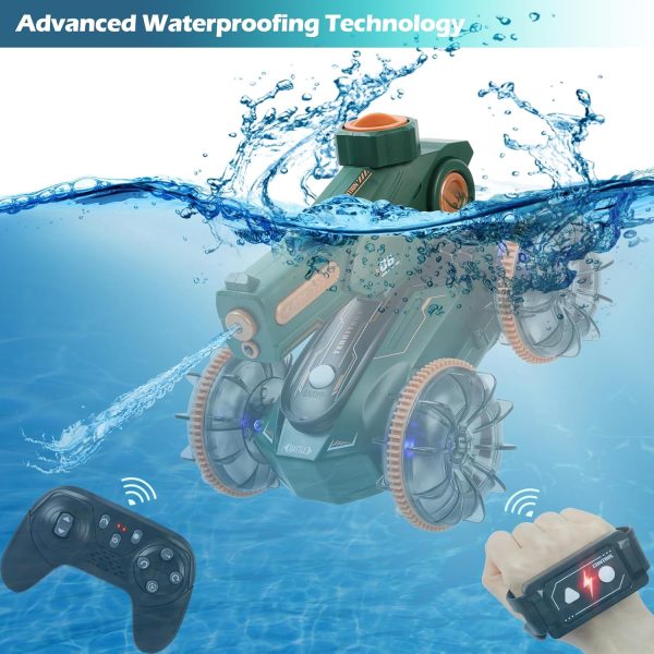 Toys for Kids 6-12 Remote Control Car Boat Gifts for Boys 5-7 8 9 10 11 Year Old Amphibious RC Gesture Stunt Water Squirt Tank with Lights & Self-Dispensing Cool Outdoor Summer Beach Pool Toy - Image 7