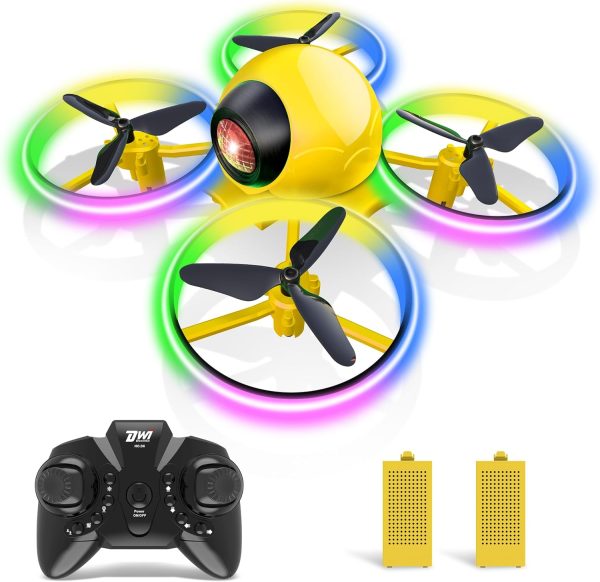 Dwi Dowellin Mini Drone，Long Flight Time Small Flying Toys Drones of for Kids with LED Blinking Light One Key Take Off Spin Flips RC Quadcopter Toys Drones for Beginners Boys and Girls, Yellow - Image 2