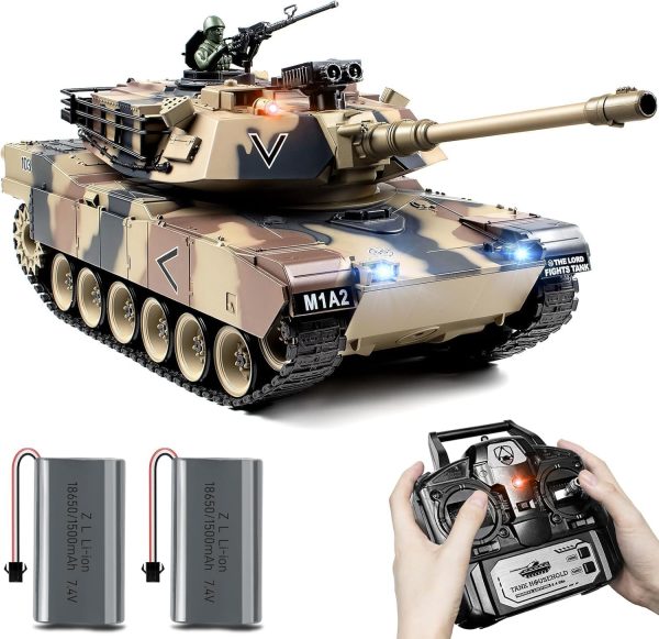 1:18 RC Tank, 2.4Ghz US M1A2 Remote Control Tank Model Toys, 15 Channel Battle Army Tank with Smoke Effects, Light and Sound, RC Military Truck for Adults and Kids That Shoots BBS, Water Bombs - Image 2