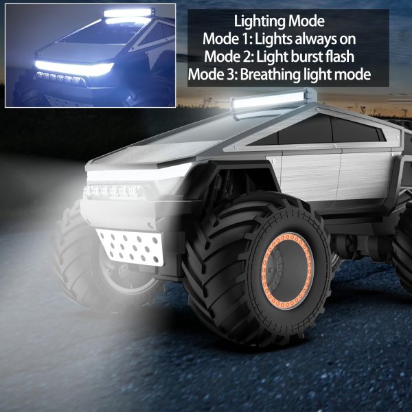 RC Cybertruck Toy, Remote Control Cyber Truck 4WD Off Road Toy, Rock Crawler RC Car with Alloy Shell Lights and Sounds, 2.4GHz All Terrain Toy Car for Boy Kids Adults - Image 4