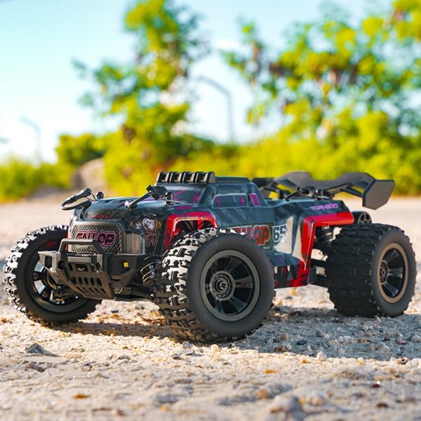 1:18 Scale RC Monster Truck 40km/h Speed 4X4 All Terrain Off-Road RC Truck, Waterproof Electric RC Vehicle with Roof Lights and Heads Up Wheels with 2 Batteries (Red) - Image 9