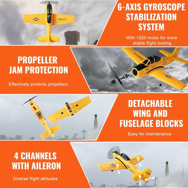 VEVOR RC Plane, 2.4GHZ 4 Channel RC Airplane with 6-Axis Gyro Stabilizer&2 Batteries, Ready to Fly T28 Trainer Aircraft Plane Toy, RC Glider for Adults Kids Beginners Boys Birthday/Xmas Child Gift - Image 5