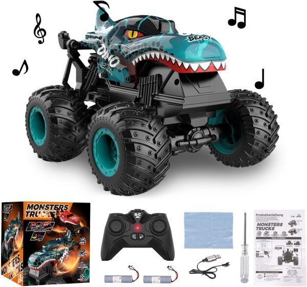 Monster Truck Toys, 2.4Ghz RC Monster Trucks for Boys, 1:20 Dinosaur RC Cars with Light & Music, Remote Control Truck with Stunt, 360° Spin, Walk Upright& Drift, Remote Control Car for Boys 4-7 - Image 10