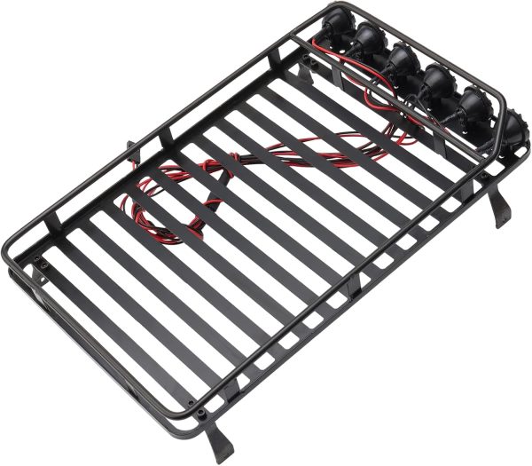 Metal RC Roof Rack (9.25 x 6.10 Inch) w/ 6 LED Lights & Elastic Luggage Net & Mini Gas Can & Bike Decor Accessories for 1:10 Rock Crawler SCX10 RC4WD TRX-4 (12.3"/313mm Wheelbase) - Image 4