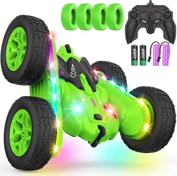 Remote Control Car, Rc Cars Stunt RC Car Toys Upgraded Strip Lights and Headlights Car Toys Double-Sided 360° Rotating 4WD Rc Drift Truck for Boys Girls Birthday Gift (Green) - Image 2