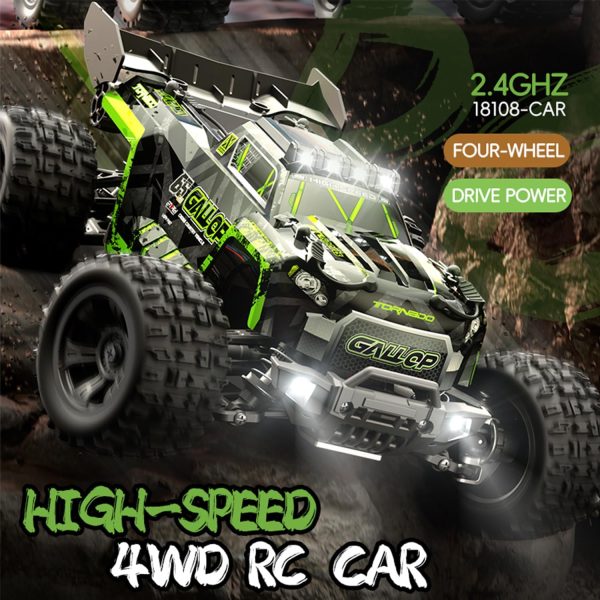 1:18 Scale RC Monster Truck 40km/h Speed 4X4 All Terrain Off-Road RC Truck, Waterproof Electric RC Vehicle with Roof Lights and Heads Up Wheels with 2 Batteries (Red) - Image 3