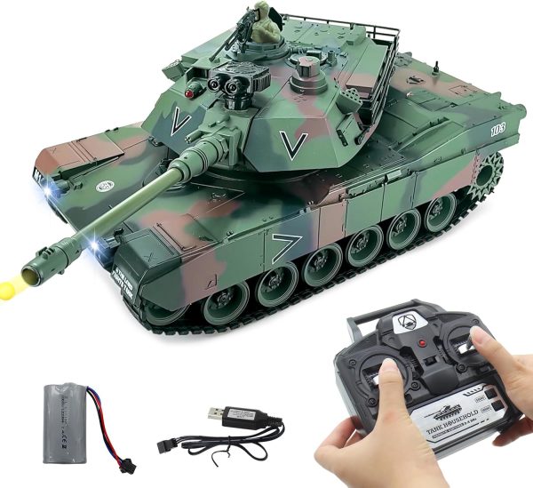 RC Tank, 1:18 Remote Control Tank M412 Model Toys, 15Ch Battle Army Tank w/Light Smoke, Sound, Military RC Vehicle for Adult and Kid That Shoots BBS and Water Bombs - Image 2