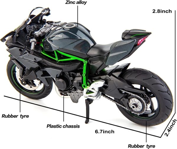 BDTCTK Compatible for 1:12 Kawasaki Ninja H2R Motorcycle Model, Model Motorcycle, Suspension and Free Roller, Toy Car, Motorcycle Collection, Gift Black - Image 3