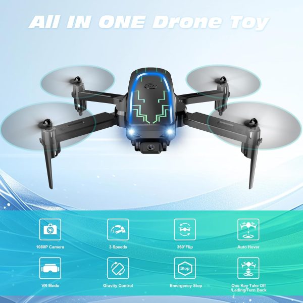 Mini Drone with Camera, Drones for Kids Adults, Boys Gifts, 1080P HD Foldable Drone with Gravity Control, Gestures Selfie, Altitude Hold, One Key Start, 3D Flips, 2 Batteries, Toy for Boys Girls - Image 4