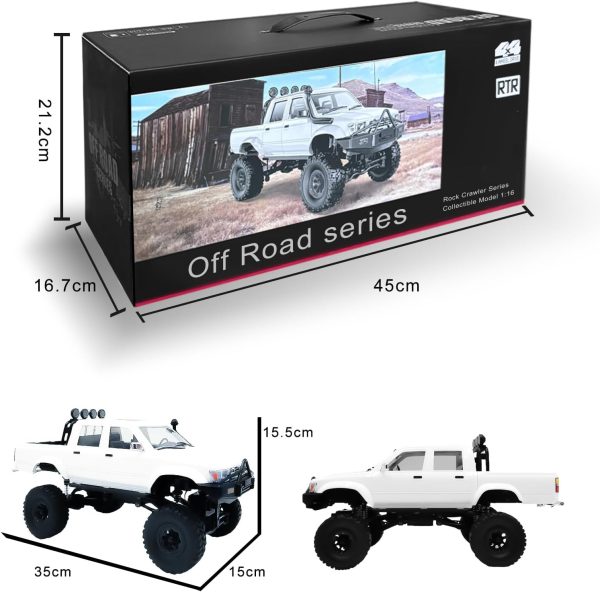 WPL C64-1 RC Car 1:16 Scale RC Crawler RTR RC Rock Truck 4x4 Off-Road Vehicle Mode 260 Motor New Gearbox with 3 Upgraded 1200mah Battery for Adult RC Hobby(White) - Image 5