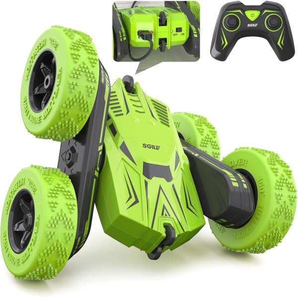 SGILE RC Stunt Car Toy Gift, 4WD Remote Control Car with 2 Sided 360 Rotating Rc Car for Kids Girls Boys Age 6 7 8 12, Green - Image 2