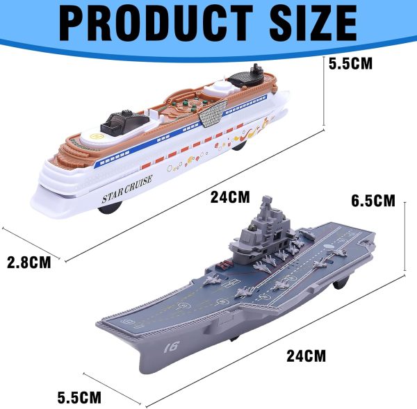 2PCS Aircraft Carrier Toy Cruise Ship with Lights and Sounds, Model Aircraft Carrier Navy Ship, Nautical Decorations Ocean Theme Party Supplies for Boys Gift Age 3-8 Collection - Image 5