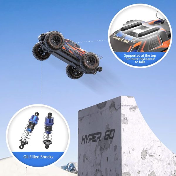 HYPER GO H16DR 1:16 Scale Ready to Run Fast Remote Control Car, High Speed Jump RC Monster Truck, Off Road RC Cars, 4WD All Terrain RTR RC Truck with 2 LiPo Batteries for Boys and Adults - Image 4