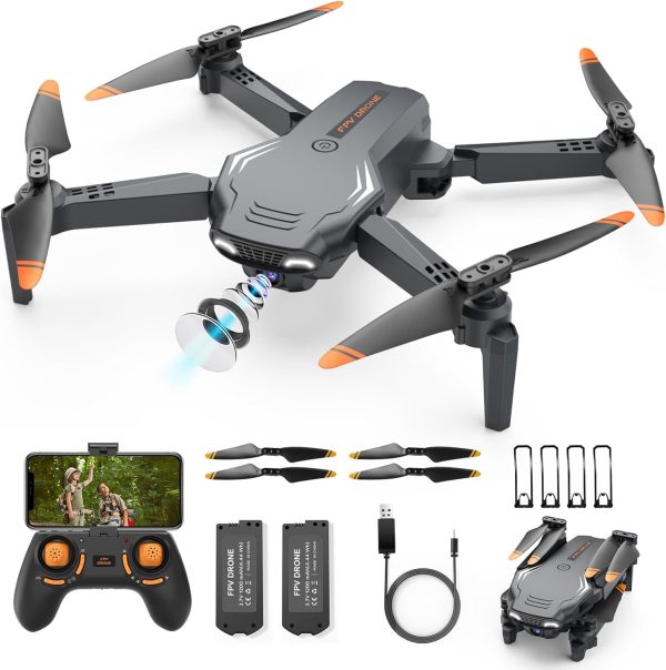 Drones for Kids Beginners - Foldable HD 1080P Drones with Camera 2 Batteries,Wifi Remote Control,Gestures Selfie,One Key Start,360° Flips,Full Guards,Headless Mode,Boys Toys/Gifts(Black) - Image 2