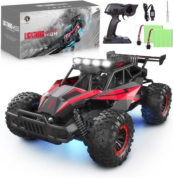 1:16 Scale Remote Control Car, 20 Km/h High Speed Remote Control Truck Off Road RC Monster Vehicle with LED Headlights and Chassis Lights, Electric Toy for Boys Kids and Adults - Image 2