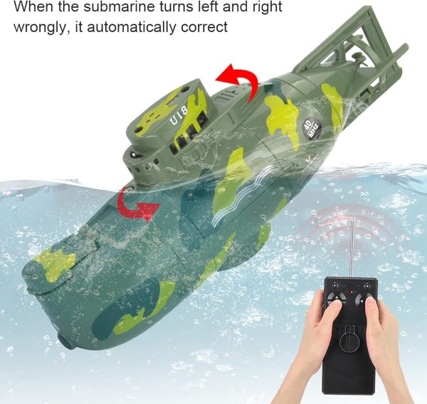 Naroote Mini RC Submarine Toy, Remote Control Submarine, Mini Simulation Military Remote Control 6 Channel Submarine Toy Model (Green) - Image 4