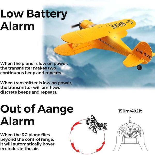 CKYSCHN WLtoys A300 4-Ch RC Plane, Beechcraft D-17 RC Airplanes with Lights, 6G/3D Brushless RC Planes with 2 Batteries, 2.4G Remote Control RC Airplanes Gifts for Adults (Yellow) - Image 4