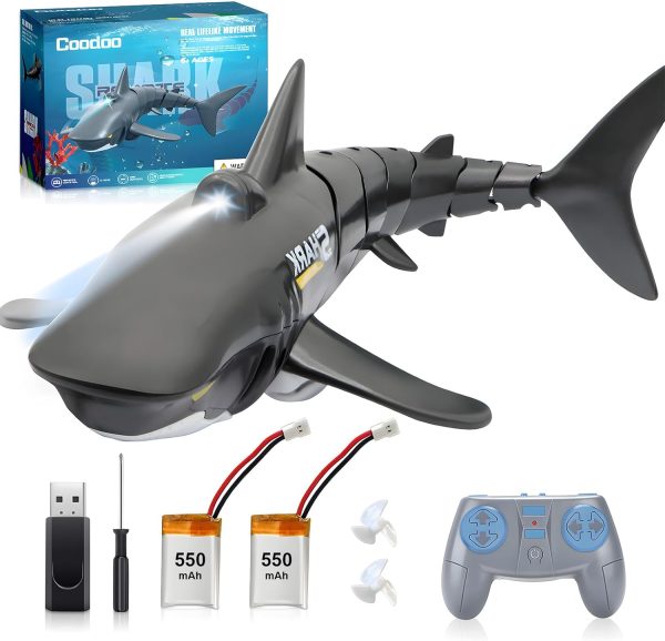 2.4G Remote Control Shark Toy 1:18 Scale High Simulation Shark Shark for Swimming Pool Bathroom Great Gift RC Boat Toys for 6+ Year Old Boys and Girls (with 2 Batteries) - Image 2