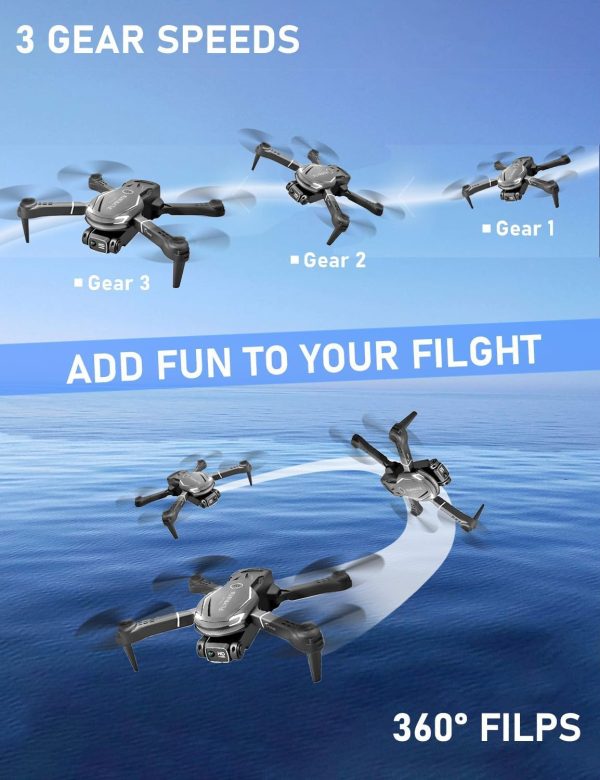 Cool Mini Drone with Camera for Kids Adults Beginners, 1080P FPV Camera Remote Control Drone for Kids with 3 Batteries, One-Click Take Off/Landing, Altitude Hold, Headless Mode, 360° Flips, 3-Gear Speeds , Emergency Stop, Toys Gifts for Kids - Image 5