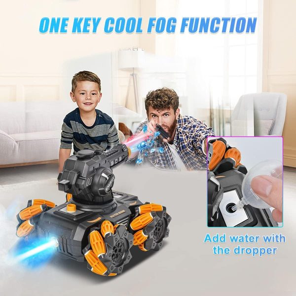 RC Tank 2.4Ghz Remote Control Car Toys Monster Truck with LED Light Realistic Sounds & Music Rear Fog Stream 2 Rechargeable Batteries Birthday Gifts for Kids Boys Girls - Image 5