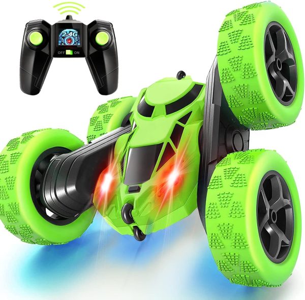 Remote Control Car Stunt RC Cars, 90 Min Playtime, 2.4Ghz Double Sided 360° Rotating RC Crawler with Headlights, 4WD Off Road Drift RC Race Car Toy for Boys and Girls Aged 6-12 Green - Image 2