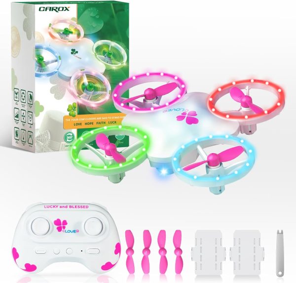 Mini Lucky Clover Drone for Kids and Adults Beginners, RC Drone Quadcopter Outdoor & Indoor Toys with 6 Mode Colorful Led and 2 Batteries, Best Gift for Birthday, Christmas, Saint Patrick, Valentine's Day（Pink） - Image 2