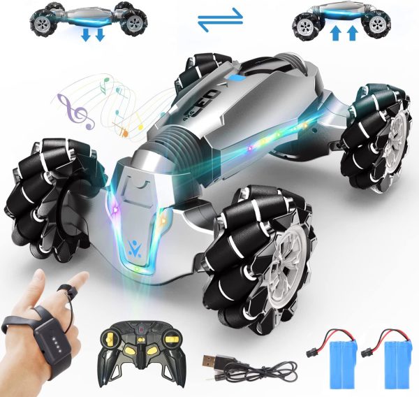 1:10 Scale Gesture Sensing Rc Stunt Car, 4WD Remote Control Hand Controlled Transform , Double Sided Vehicle 360° Spins with Lights Music, All Terrains Monster Truck for Boys Kids - Image 2