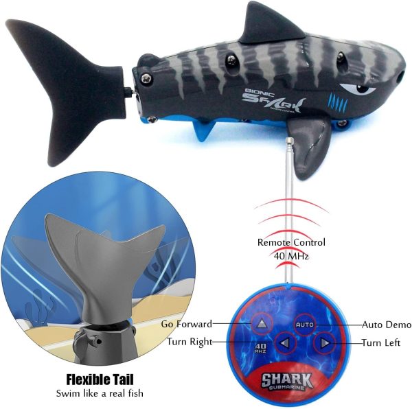 Tipmant Cute RC Shark Mini Radio Remote Control Fish Boat Submarine Electric Realistic Animal Toy for Swimming Pool Water Tank Kids Birthday Gifts (Grey) - Image 3