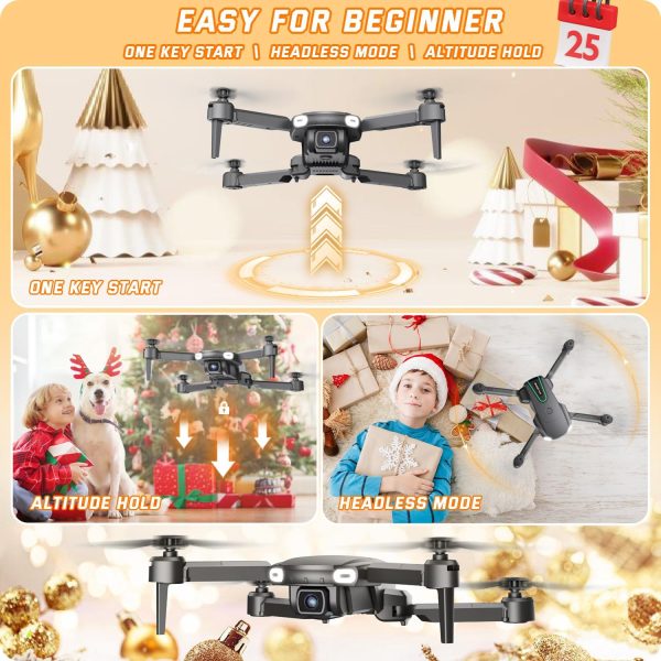 Mini Drone with Camera for Kids Beginners - Remote Control Helicopter Toys Gifts for Boys Girls, 1080P HD FPV RC Drones Support 2 Batteries, One Key Start/land, Gesture Selfie for Entertainment, Black - Image 5