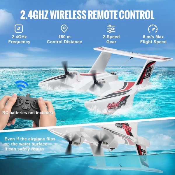 VEVOR RC Plane, 2.4GHZ 3CH RC Airplane with 6-Axis Gyro Stabilizer&2 Batteries, Ready to Fly Amphibious Aircraft Plane Toy for Adults Kids Beginners Boys Birthday/Xmas Child Gift - Image 6