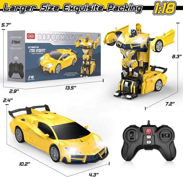 Remote Control Car，Transform Robot RC Cars with Cool LED Headlights, 2.4Ghz Toys Car with 360 Degree Rotation and One-Button Deformation, Christmas Birthday Gifts for Boys Girls(Yellow) - Image 8