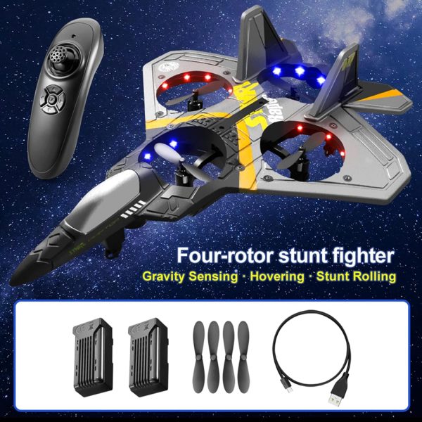 GoolRC V17 Remote Control Plane, 2.4Ghz Foam RC Airplanes Jet Fighter Stunt RC Airplane with Spinning Drone,Gravity Sensing,Stunt Roll,Cool Light,2 Battery for Kids Boys - Image 4