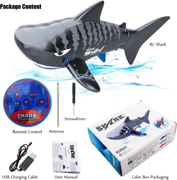 Tipmant Cute RC Shark Mini Radio Remote Control Fish Boat Submarine Electric Realistic Animal Toy for Swimming Pool Water Tank Kids Birthday Gifts (Grey) - Image 6