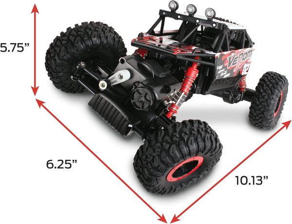 NKOK Mean Machines 1:16 2.4GHz RC Rock Crawler Venom (Red), Designed for Rough Terrain Climbing, Pistol Grip Full Function Controller, Powerful Motor - Image 4