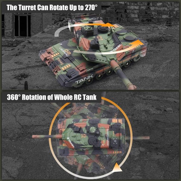 RC Tank That Shoots for Kids Adults, 2.4G Remote Control Army Tank Toys with Auto Demo Sound Light Smoke, 13 Channel Military Vehicles Model Gift for Boys, Army Green - Image 5