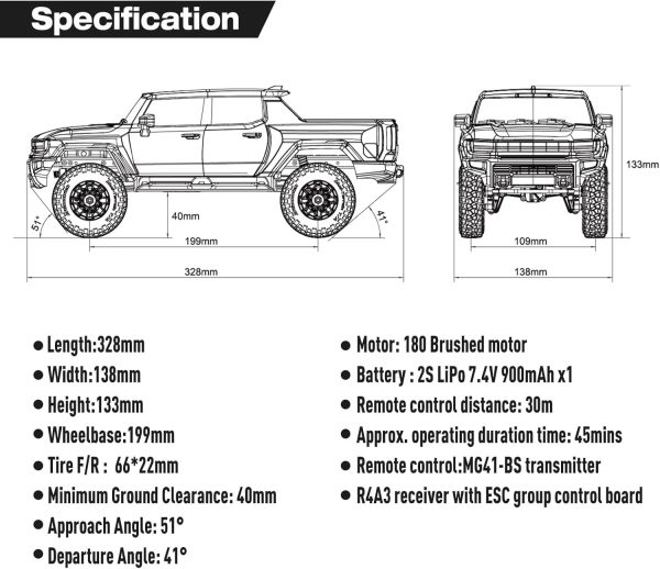 EAZYRC FMS FCX18 1/18 GMC Hummer EV RC Truck White with Official License, 4x4 RC Rock Crawler 8+KMH Off-Road Pickup Remote Control Car with Light,2.4Ghz Radio and USB Charger - Image 7