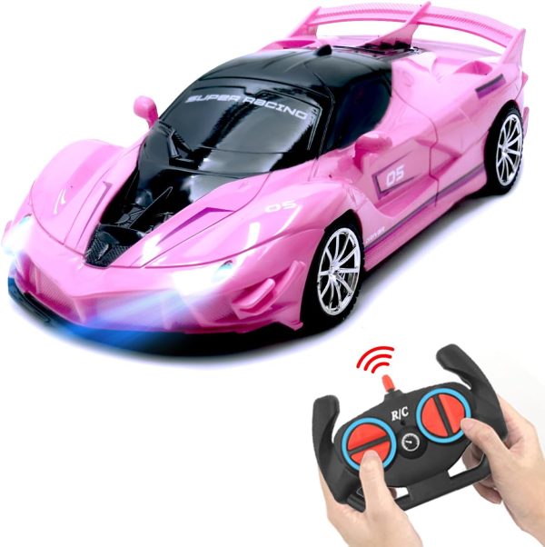 Remote Control Car, Pink RC Cars for Girls, Rechargeable RC Racing, 2.4Ghz Electric Power On Road High Speed Drift Model Vehicle Toy with Led Headlight, Birthday for Kids Age 3+ - Image 2