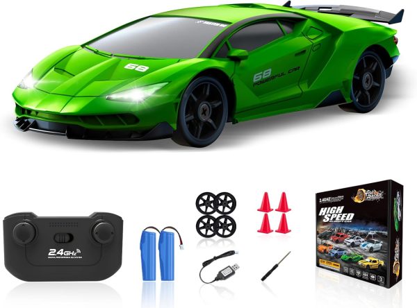 Remote Control Car RC Drift Car, 1/24 2.4GHz 4WD RC Cars Mini Remote Control Drift Car for Adults, High Speed Racing Car with 2 Rechargeable Batteries Extra Tires Toy Car for Boys - Image 2