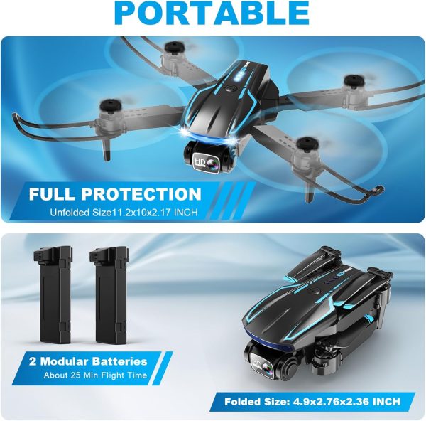 Mini Drone with Camera, 1080P FPV Foldable Drone with Stable Altitude Hold, Gravity Control, Trajectory Flight, 90° Adjustable Lens, One Key Take Off, 2 Batteries, Drones for Adults Kids - Image 7