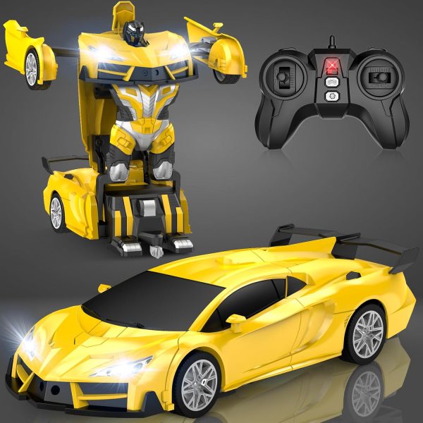 Remote Control Car，Transform Robot RC Cars with Cool LED Headlights, 2.4Ghz Toys Car with 360 Degree Rotation and One-Button Deformation, Christmas Birthday Gifts for Boys Girls(Yellow) - Image 10