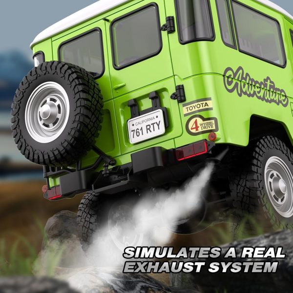 RC Crawler Model 1/18 4WD Officially Licensed Toyota FJ-40 RC Cars, 2.4Ghz 600mAh RC Rock Model Truck with Exhaust System,Hobby Grade RC Car Model Off Road Vehicle with Light & Sound (Green) - Image 5