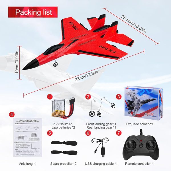 RC Airplane 2CH RC Plane 2.4GHz Remote Control Plane RTF SU35 RC Jet Easy to Fly FX620 Airplane Toys rc Planes for Adults, Kids and Beginner with Night Lights（Red） - Image 8