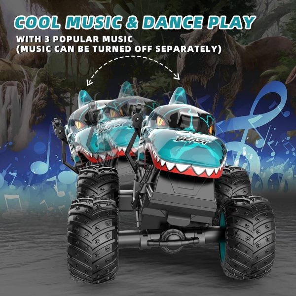 Monster Truck Toys, 2.4Ghz RC Monster Trucks for Boys, 1:20 Dinosaur RC Cars with Light & Music, Remote Control Truck with Stunt, 360° Spin, Walk Upright& Drift, Remote Control Car for Boys 4-7 - Image 4