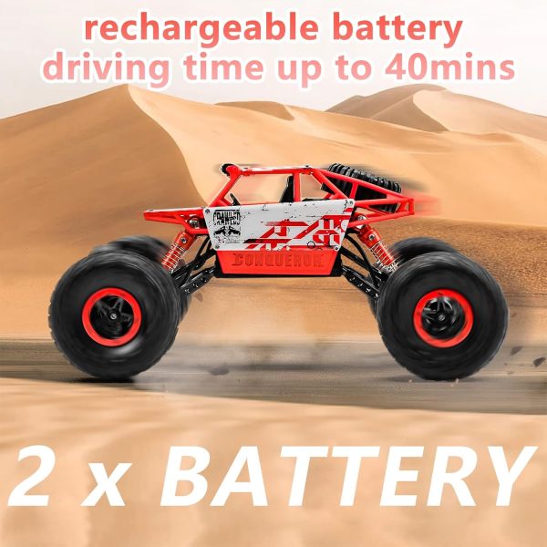 Cheerwing 1:18 Rock Crawler 2.4Ghz Remote Control Car 4WD Off Road RC Monster Truck 2 Battery(Red) - Image 3