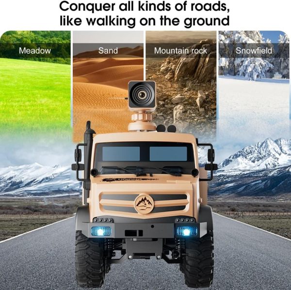 RC Military Truck, 1:16 Scale Remote Control Car with Camera, All Terrain RC Rock Crawler Off-Road RC Truck, 2.4GHz Army Transport Vehicle with Rechargeable Battery for Kids Adults, Beige - Image 4