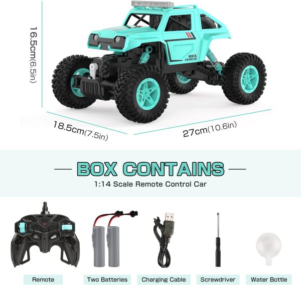 NQD 4WD Remote Control Truck - 1:14 Big Monster Stunt Car All Terrain Off-Road Hobby RC Truck 2.4Ghz with LED Headlight Rock Crawler Rechargeable Electric Toy for Boys & Girls Gifts（Cyan） - Image 7