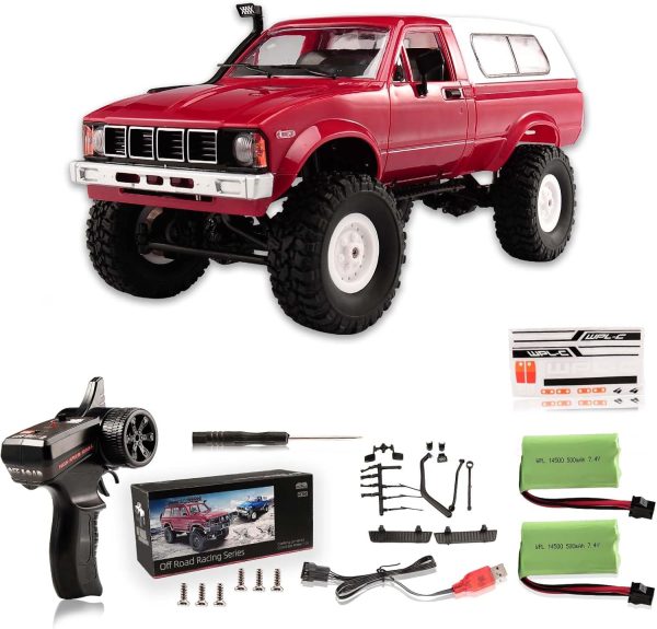 Remote Control Truck, C24 RC Car 2.4G 4WD 4x4 Off-Road Rock Crawler Electric Buggy Semi Truck and Trailer,All Terrain RTR Racing Vehicles with LED Lights Boys and Adults Gifts Toys (Red-2 Battery) - Image 10