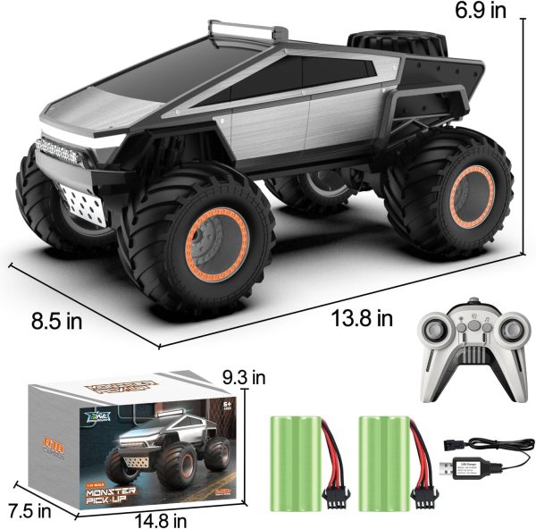 RC Cybertruck Toy, Remote Control Cyber Truck 4WD Off Road Toy, Rock Crawler RC Car with Alloy Shell Lights and Sounds, 2.4GHz All Terrain Toy Car for Boy Kids Adults - Image 7