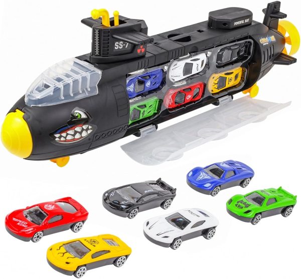 7pc Submarine Shark Diecast Toy Car Carrier Boys Play Set, Ages 3 and Up - Image 2